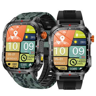 LinkMejor V35 2.01-inch HD Screen LED Flashlight 1100mAh Massive Battery Compass Voice Assistant bluetooth Call Heart Rate Blood Oxygen Monitor Sleep Monitoring Multi-sport Modes IP68 Waterproof Smart Watch