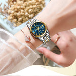 LinkMejor Women Luxury Quartz Watch Date Dial Analog Fashion Business Casual Wrist Watch Luminous Waterproof Steel Band Lady Watch