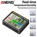 LinkMejor AP01 Hygrometer Clock Calendar Snooze Mode LCD Display Temperature Range -10~50°C Humidity Range 10~99% Hourly Reminder Battery Operated for Home Office