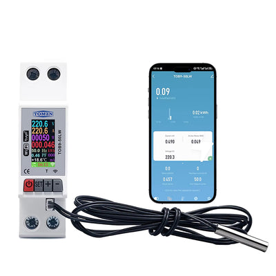 LinkMejor 23mm AC110V 230V 50A WIFI Smart Circuit Breaker TUYA Voltage Current Temp Measurement Protector Over Current Threshold