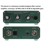 Shortwave Tuned Filter Amplifier 3-30MHz Adjustable Gain 0-30dB Narrow Band Filter BNC Interface RX TX PTT DC Power Supply with Transmit and Pass Modes