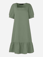 LinkMejor Women's Dresses Summer Vintage Casual Lantern Sleeve Ruffled Trim Square Neck Loose Solid Dress