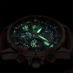 LinkMejor Waterproof Luminous Men's Quartz Watch Leather Strap Sports Wristwatch Male Business Casual Watch Auto Calendar