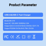 BK-315 PD25W 2-Port USB PD Charger USB-A+USB-C PD QC3.0 Fast Charging Wall Charger Adapter EU Plug for iPhone 16 16 Pro 15 Pro Max 14 13 for Huawei Mate 70 Pro for Xiaomi 15pro