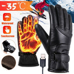 LinkMejor USB Electric Heated Thermostatic Gloves Waterproof PU Touchscreen Heated Gloves Winter Motorcycle Riding Hand Warm Gloves