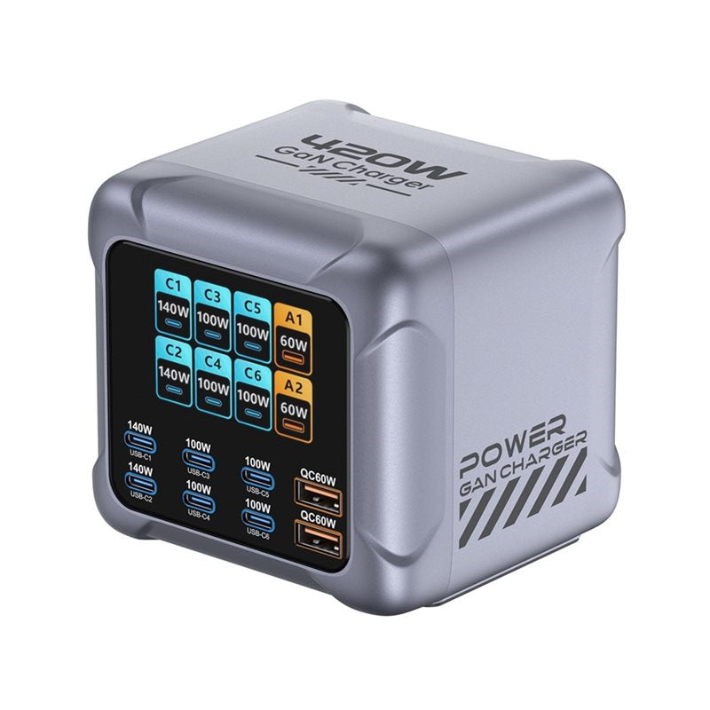 420W GaN Charger Station 8 Ports USB C PD3.1  Fast Charging Station With Digital Display