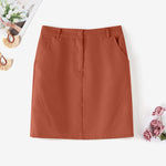 LinkMejor Women Street Fashion OL Work Skirts Side Pockets Plain Zipper Commute Mini Pencil Overskirts