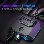 120W Car Charger Adapter 7 in 1 4 USB 3 Socket Splitter Charge Independent Switches DC Outlet Voltage Display With Compass