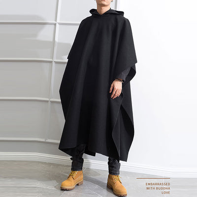 LinkMejor Autumn Winter New Men's Loose Black Coats Stylish Irregular Hooded Cloak FashionLong Sleeve Trench Outwear Jackets S-5XL