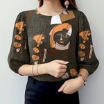 LinkMejor Women OL Work Elegant Blouses ShirtCrew Neck 3/4 Sleeve Printed Elegant Ladylike Tops Shirt