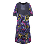LinkMejor Womens Elegant Half Sleeve Noble Crew Neck Printed Maxi Dresses (Plus Size)