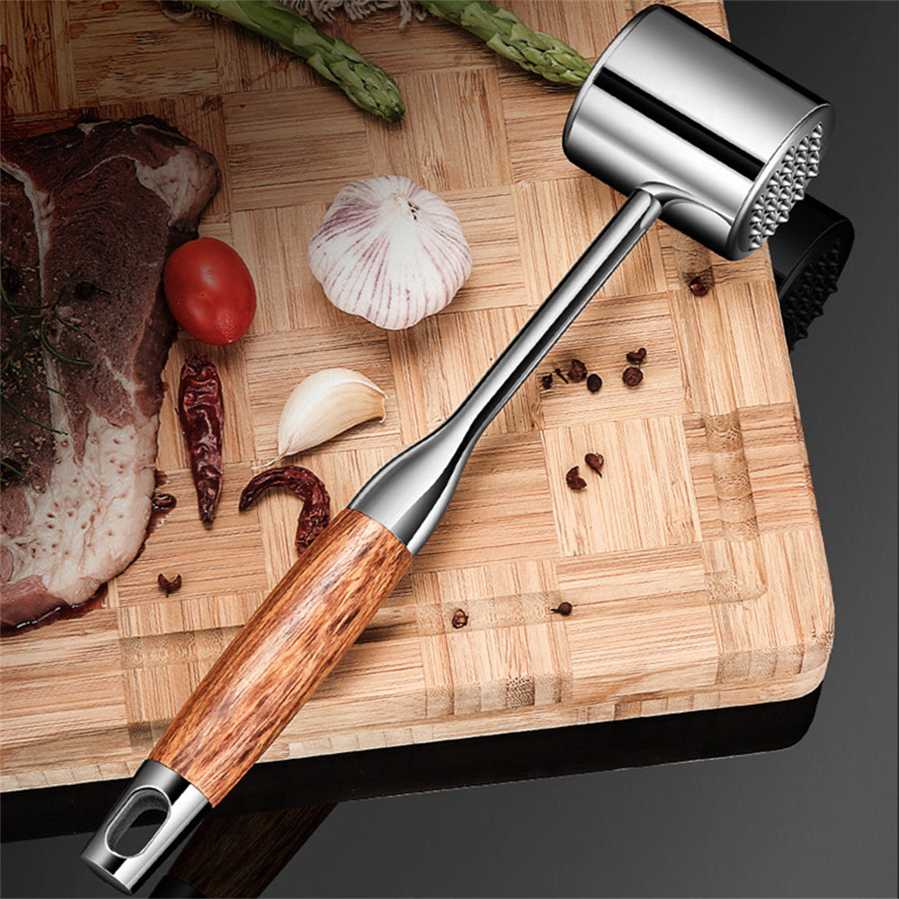 IPRee Dual Sided Stainless Steel Meat Hammer Rosewood Handle s Kitchen Tool for Steak Tenderizing Beating Pounder for Beef, Chicken, Pork