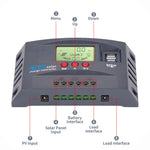 10-100A Solar Charge Controller 12V/24V Automatic Identification Recharger LCD Display Solar Regulator Dual-USB Solar Recharge Controller