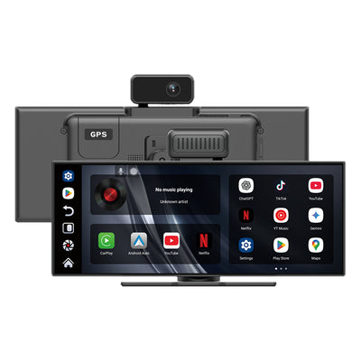 T89DVR 10.25-Inch Portable Car Stereo Wireless CarPlay & Android Auto 4K+1080P Dual Dash Cam Touchscreen Monitor with GPS Navigation