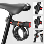 LinkMejor Bicycle Steel Cable Lock 5 Digit Password High Security with Taillight Thicken Anti-Theft Safety Lock Motorcycle MTB Road Bike Accessories