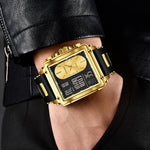 LinkMejor Fashion Men's Square Dual Display Watch Business Casual Sports Wristwatch Luminous Waterproof Date Week Male Watch