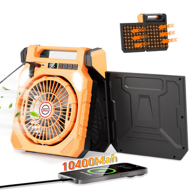 Xmund Solar Camping Fan With Light 10W Panel 10400mAh Battery 4 Speed 180 Oscillation USB Charger Power Bank For Outdoor Tent Emergency