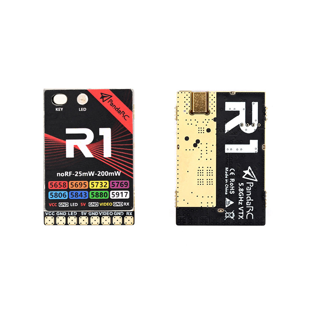 PandaRC R1 5.8GHz 8CH FPV VTX 25-200mW Adjustable OSD Control Power Detection 6-36V MMCX for FPV Racing Drones