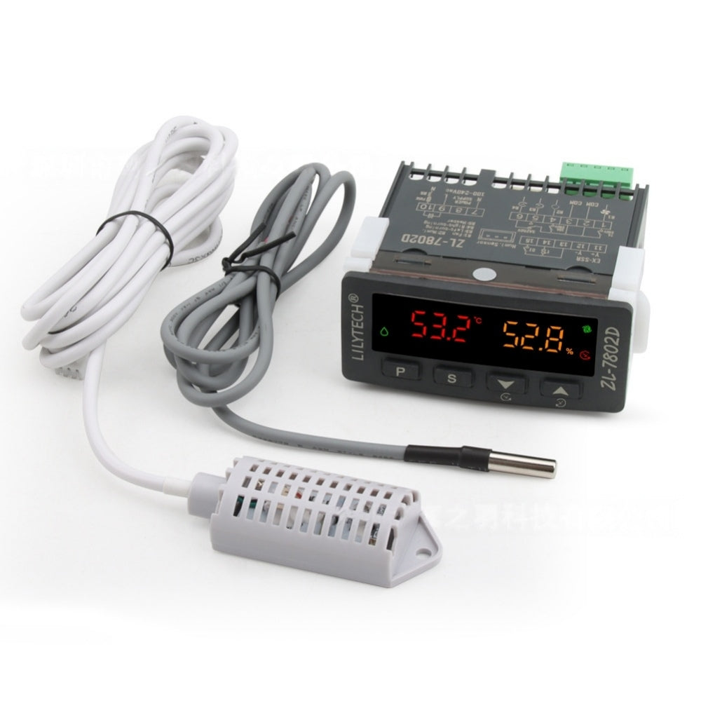 ZL7802D Digital Temperature Humidity Controller Dual LED Display NTC Sensor PID Control Safety Alarm IP65 Proof for Egg Incubator Greenhouse Wine Cellar