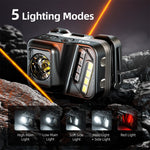 LinkMejor 750 Lumens Rechargeable Lightweight Headlamp with Motion Sensor Running & Helmet Light LED Head Torch 5 Modes for Night Running Fishing Camping Cycling Work
