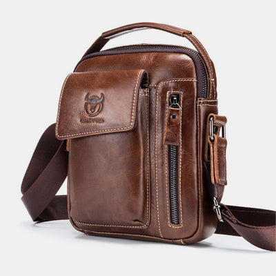 LinkMejor Genuine Leather Business Messenger Bag Retro Mini Vintage Shoulder Bag Crossbody Bag for Men Multi-functional Leather Mobile Phone Bags