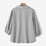 LinkMejor Women's Blouse Commute New Fashion Lantern Sleeve V-Neck Lapel Solid Office Top Shirt