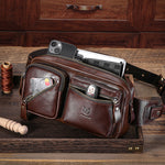 LinkMejor Men's Genuine Leather Waist Bag Large Capacity Chest Bag Outdoor Sports Zipper Fanny Packs