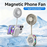 Tevorex 1800mAh Portable Mini Magnetic Phone Fan 4 Speeds Adjustable 360° Bendable TEC Cooling Plate High-Efficiency USB Rechargeable 2-In-1 Handheld Cooling Fan for Indoor Outdoor