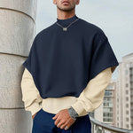 LinkMejor Mens False Two-Piece Patchwork Long-Sleeve Pullover Hoodies Comfy Crew Neck Top for Male