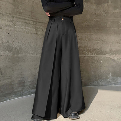LinkMejor Men Wide Legs Skirt Pants, False Two-piece Design Loose Fit Long Trousers for All Season Large Size S-5XL