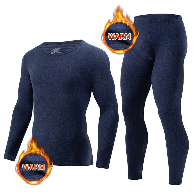 LinkMejor Men's Fall Winter Thermal Underwear Set Simple Base Layer Long-Sleeved Top Pant Casual Pajamas Set