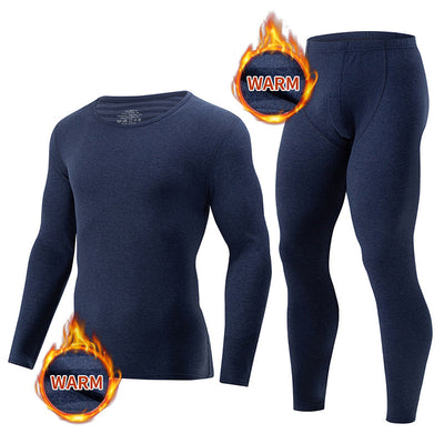 LinkMejor Men's Fall Winter Thermal Underwear Set Simple Base Layer Long-Sleeved Top Pant Casual Pajamas Set