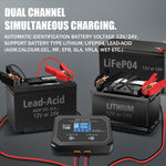 LinkMejor P10X2 12V 24V 10A Auto Motorcycle Battery Charger AGM Intelligent Repair Dual Channel Smart Car Battery Charger Lithium Lifepo4 Lead-Acid(AGM/Gel/SLA) for Car Boat