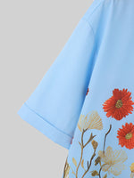 LinkMejor Men Shirts Fashion Flower Print Shirt Mens Summer Streetwear Lapel Short Sleeve Top Daily Casual Shirts S-5XL