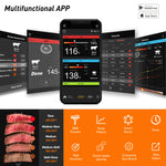 Smart Digital Bluetooth Food Cooking Waterproof IP54 Bluetooth Wireless BBQ Remote Thermometer Probes Barbecue Thermometer Free App Control Time Alarm