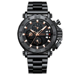 LinkMejor Men's Quartz Chronograph Watch Stainless Steel Strap Waterproof Large Dial Luminous Sport Wristwatch with Date Function
