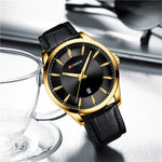 LinkMejor Simple Business Men Quartz Watch Comfortable Leather Strap Waterproof Auto Date Wristwatch