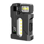 Multipurpose Dual Light Source LED Keychain Flashlight LCD Display Rotatable Pocket Work Light with Metal Clip EDC Torch for Outdoor Camping Hiking Emergency