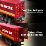 LinkMejor 6408 RTR 1/64 2.4G 4WD RC Car Container Tractor Trailer Truck Three Speed Full Proportional Remote Cruise Control LED Light Simulated Horn Sound Drift Racing Vehicles Models Toys