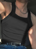 LinkMejor Mens High Elastic Solid Color Casual Tank Top