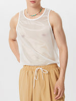 INCERUN Mens Fine Glittering Mesh Transparent Solid Color Tank Top