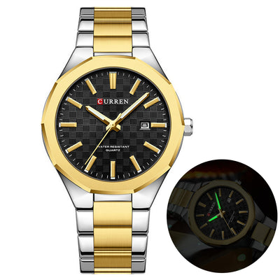 LinkMejor Men's Luminous Quartz Watch Stainless Steel Strap Waterproof Calendar Business Casual Stylish Wristwatch