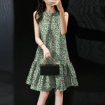 LinkMejor Women Floral Print Party Dress with Mermaid Hem and Ruffle Hem, Fashion Sleeveless Loose Fit Midi Dress Plus Size