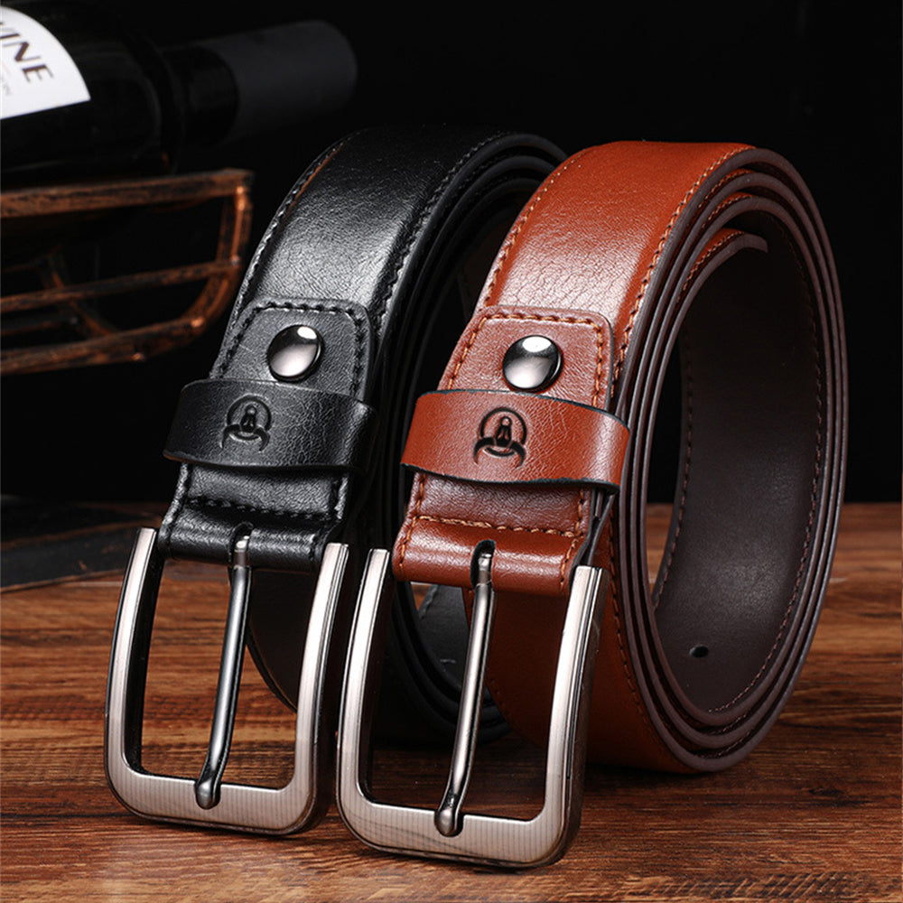 LinkMejor 130cm Genuine Leather Mens Pinch-buckle Belt with Box Birthday Gift for Husband Father Son