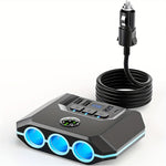 120W Car Charger Adapter 7 in 1 4 USB 3 Socket Splitter Charge Independent Switches DC Outlet Voltage Display With Compass