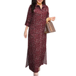 LinkMejor Women Vintage 3/4 Sleeve Lapel Split Dresses Floral Print Long Casual Shirtdress