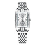 LinkMejor Women's Quartz Watch Elegant Rhinestone Rectangular Dial Waterproof Stainless Steel Strap Luminous Design Perfect for Business and Fashion Use Stylish Women Watch Ideal for Everyday Wear