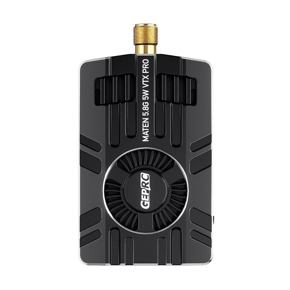 GEPRC MATEN 5.8GHz 5W VTX PRO, 80CH, 4.9-5.8GHz, 300/600/1600/3000/5000mW, Up to 15km, IRC Tramp OSD, Built-in Mic, CNC Aluminum + Turbofan Cooling, SMA, 7-36V, 5V 600mA Out, 20×20 & 25.5×25.5mm, 49.5g, for Extreme Long-Range FPV Drone