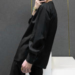 LinkMejor Mens Tie Design Long Sleeve Shirt Casual Solid Color Fashion Design Men Top Loose Fit