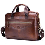 LinkMejor 14 inch Laptop Men's Genuine Leather Briefcase Office Business Large Capacity Handbag with Strap